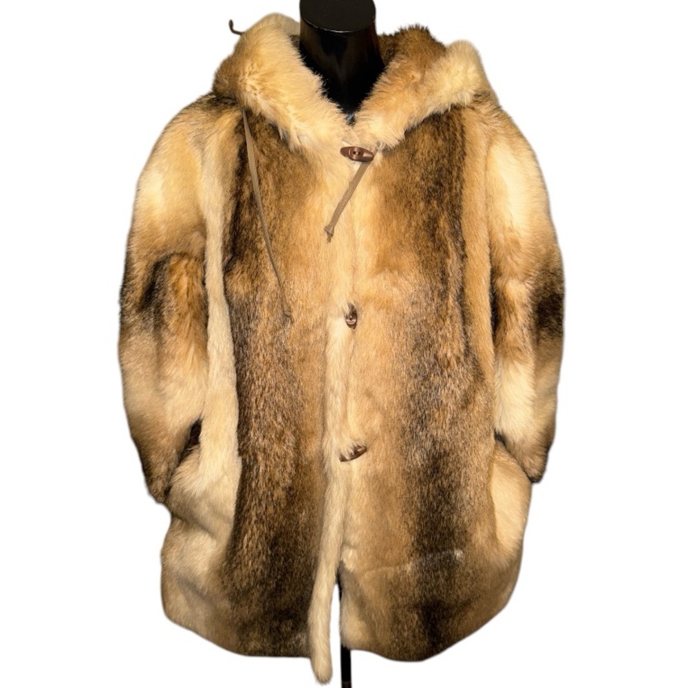 Vintage rare,
hooded faux fur coat from Furrage and Tissavel France Size M